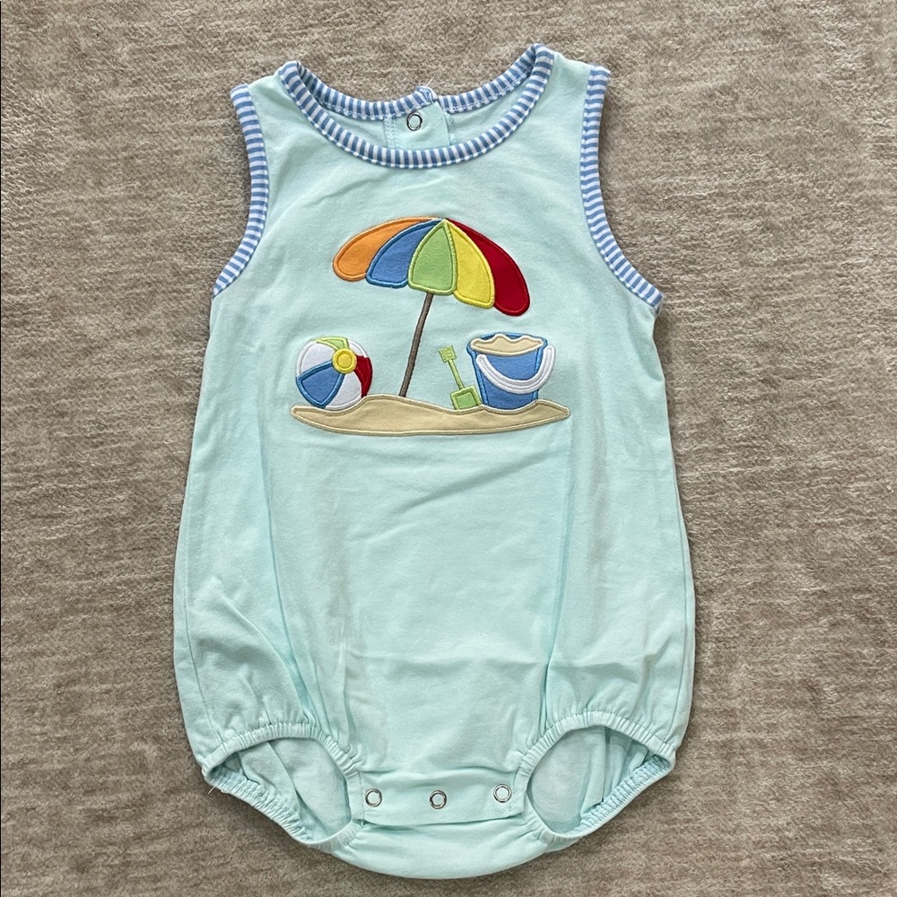Mint Green Baby Romper with Striped Trim